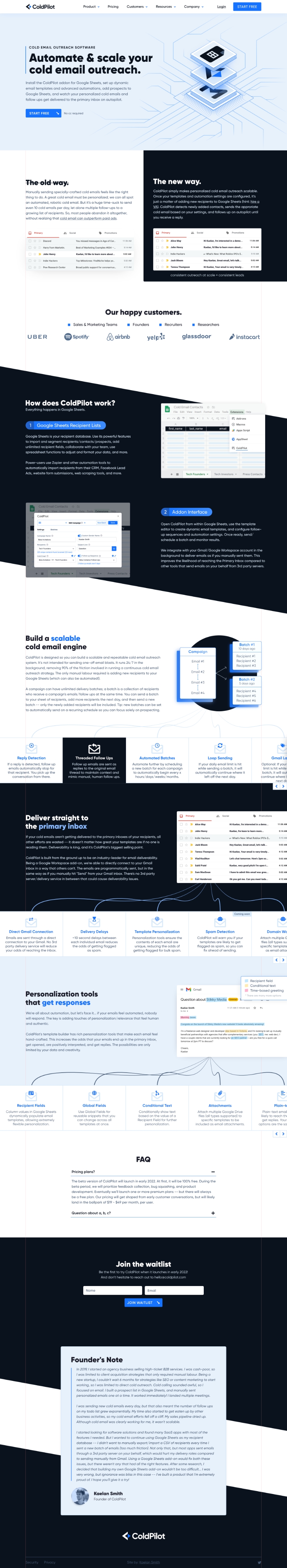 primary website mockup for ColdPilot