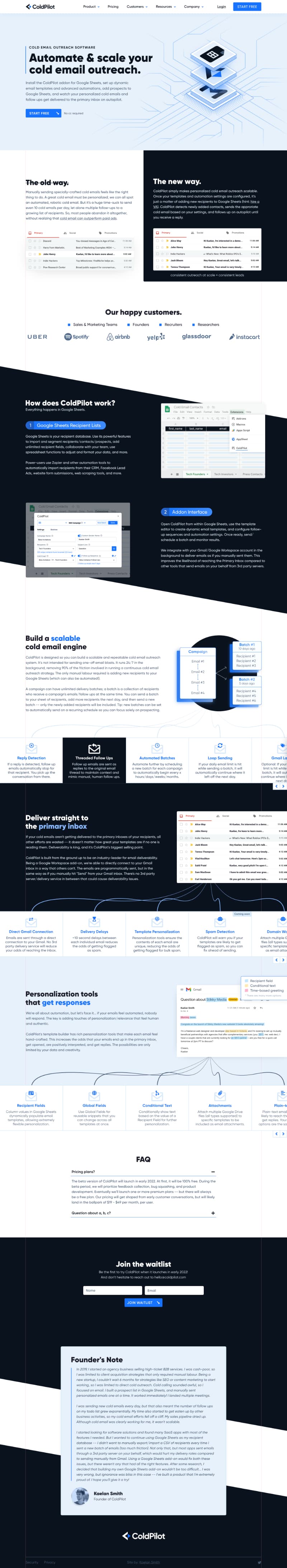 secondary website mockup for ColdPilot